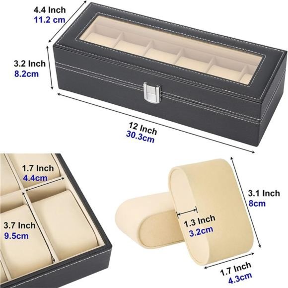 NEW -  Leather Watch Box Display Case &Jewelry Organizer with Glass Top - Picture 2 of 6